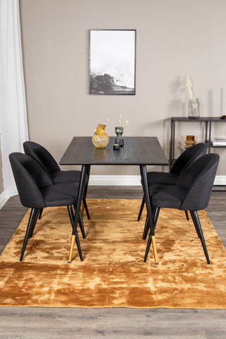 Dipp Matbord - 120 cm - Svart faner - Svarta Ben m. Mässing dipp+Velvet Dining Chiar - Svarta ben- Svart Tyg_4