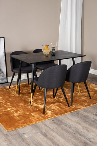 Dipp Matbord - 120 cm - Svart faner - Svarta Ben m. Mässing dipp+Velvet Dining Chiar - Svarta ben- Svart Tyg_4