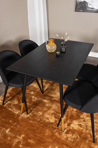 Dipp Matbord - 120 cm - Svart faner - Svarta Ben m. Mässing dipp+Velvet Dining Chiar - Svarta ben- Svart Tyg_4