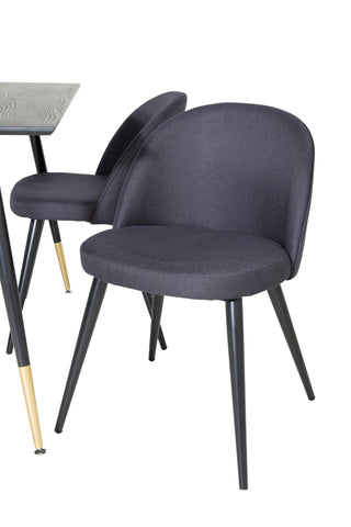 Dipp Matbord - 120 cm - Svart faner - Svarta Ben m. Mässing dipp+Velvet Dining Chiar - Svarta ben- Svart Tyg_4