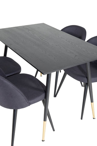 Dipp Matbord - 120 cm - Svart faner - Svarta Ben m. Mässing dipp+Velvet Dining Chiar - Svarta ben- Svart Tyg_4