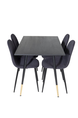 Dipp Matbord - 120 cm - Svart faner - Svarta Ben m. Mässing dipp+Polar Matstol - Svarta Ben - Svart Tyg_4