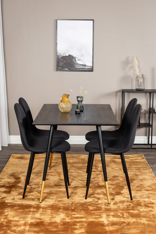 Dipp Matbord - 120 cm - Svart faner - Svarta Ben m. Mässing dipp+Polar Matstol - Svarta Ben - Svart Tyg_4