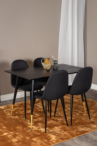 Dipp Matbord - 120 cm - Svart faner - Svarta Ben m. Mässing dipp+Polar Matstol - Svarta Ben - Svart Tyg_4