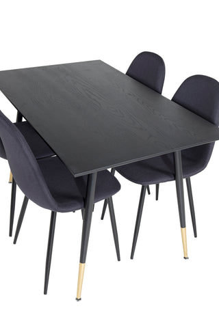 Dipp Matbord - 120 cm - Svart faner - Svarta Ben m. Mässing dipp+Polar Matstol - Svarta Ben - Svart Tyg_4