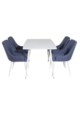 Polar Matbord 120 cm - Vit Vit+Plaza Matstol - Vita Ben - Blå Tyg_4