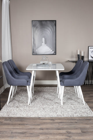 Polar Matbord 120 cm - Vit Vit+Plaza Matstol - Vita Ben - Blå Tyg_4