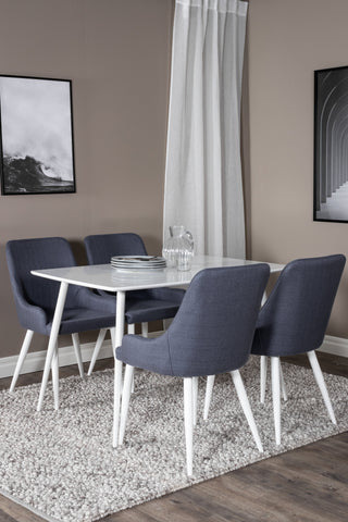 Polar Matbord 120 cm - Vit Vit+Plaza Matstol - Vita Ben - Blå Tyg_4