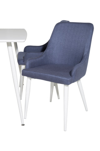 Polar Matbord 120 cm - Vit Vit+Plaza Matstol - Vita Ben - Blå Tyg_4