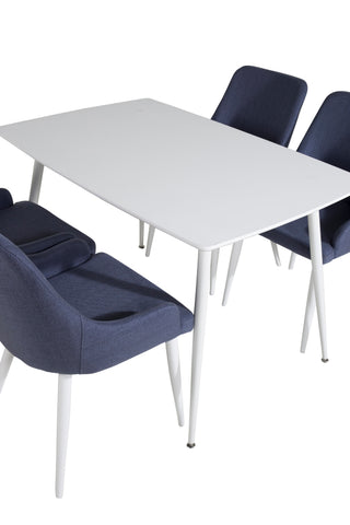 Polar Matbord 120 cm - Vit Vit+Plaza Matstol - Vita Ben - Blå Tyg_4