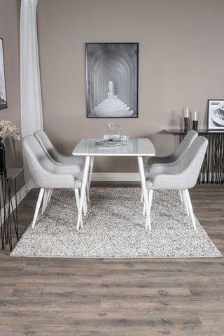 Polar Matbord 120 cm - Vit Vit+Plaza Matstol - Vita ben - Ljusgrå Tyg_4