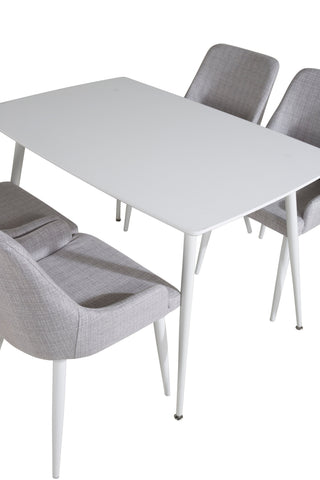 Polar Matbord 120 cm - Vit Vit+Plaza Matstol - Vita ben - Ljusgrå Tyg_4