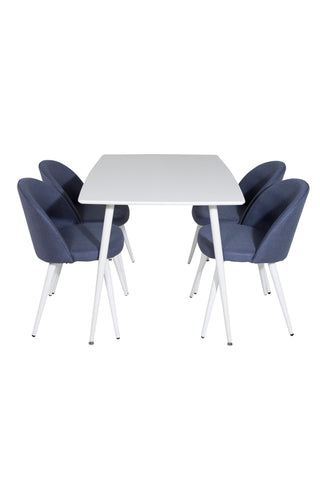 Polar Matbord 120 cm - Vit Vit+Velvet Dining Chiar - Vita ben - Blå Tyg_4