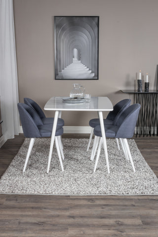 Polar Matbord 120 cm - Vit Vit+Velvet Dining Chiar - Vita ben - Blå Tyg_4