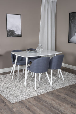 Polar Matbord 120 cm - Vit Vit+Velvet Dining Chiar - Vita ben - Blå Tyg_4