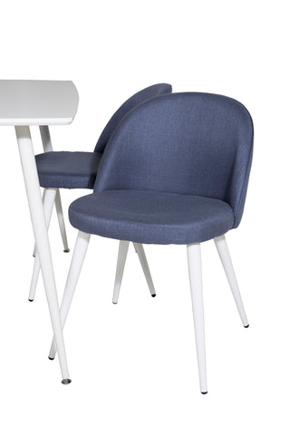 Polar Matbord 120 cm - Vit Vit+Velvet Dining Chiar - Vita ben - Blå Tyg_4
