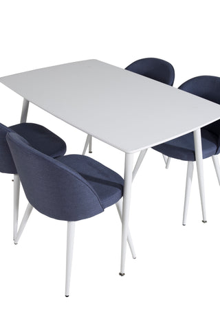 Polar Matbord 120 cm - Vit Vit+Velvet Dining Chiar - Vita ben - Blå Tyg_4
