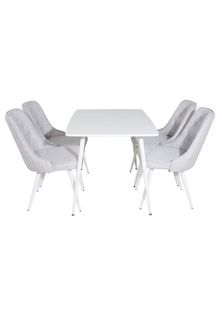 Polar Matbord 120 cm - Vit Vit+Velvet Deluxe Matstol - Vita Ben - Ljusgrå Tyg_4