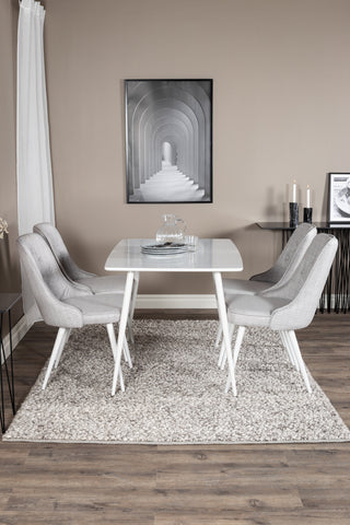Polar Matbord 120 cm - Vit Vit+Velvet Deluxe Matstol - Vita Ben - Ljusgrå Tyg_4