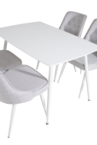 Polar Matbord 120 cm - Vit Vit+Velvet Deluxe Matstol - Vita Ben - Ljusgrå Tyg_4