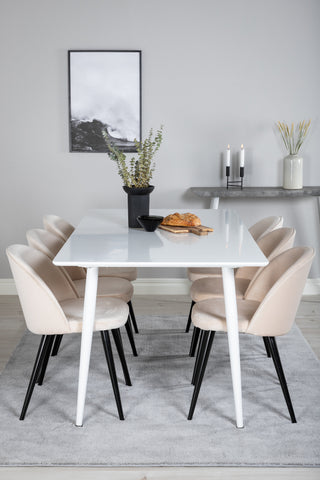 Venture Home Polar Matbord 180 cm - Vit skiva / Vita Ben+ Matstol i sammet - Beige / Svart_6