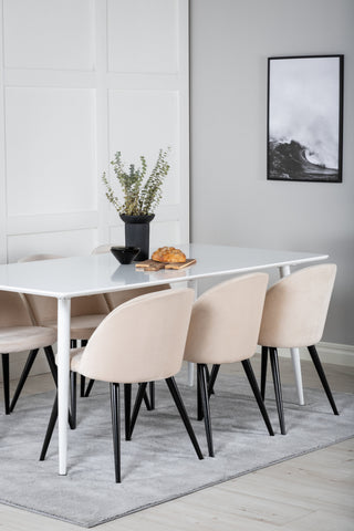 Venture Home Polar Matbord 180 cm - Vit skiva / Vita Ben+ Matstol i sammet - Beige / Svart_6