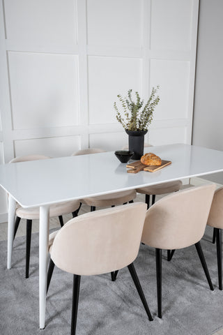Venture Home Polar Matbord 180 cm - Vit skiva / Vita Ben+ Matstol i sammet - Beige / Svart_6