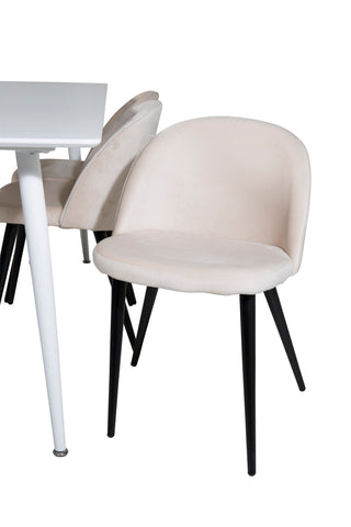 Venture Home Polar Matbord 180 cm - Vit skiva / Vita Ben+ Matstol i sammet - Beige / Svart_6