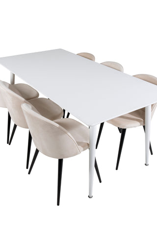 Venture Home Polar Matbord 180 cm - Vit skiva / Vita Ben+ Matstol i sammet - Beige / Svart_6