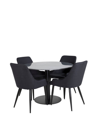 Estelle Runt Matbord ø106 H75 - Svart / Svart+Plaza Matstol - Svarta Ben - Svart Tyg_4