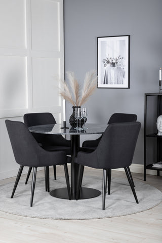 Estelle Runt Matbord ø106 H75 - Svart / Svart+Plaza Matstol - Svarta Ben - Svart Tyg_4