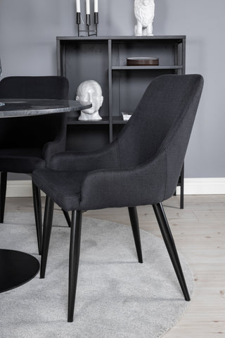 Estelle Runt Matbord ø106 H75 - Svart / Svart+Plaza Matstol - Svarta Ben - Svart Tyg_4
