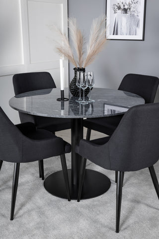 Estelle Runt Matbord ø106 H75 - Svart / Svart+Plaza Matstol - Svarta Ben - Svart Tyg_4