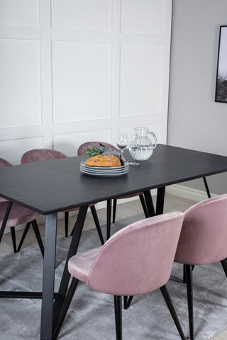 Venture Home Marina Matbord - Svart skiva / Svarta Ben + Matstol i sammet - Rosa / Svart_6