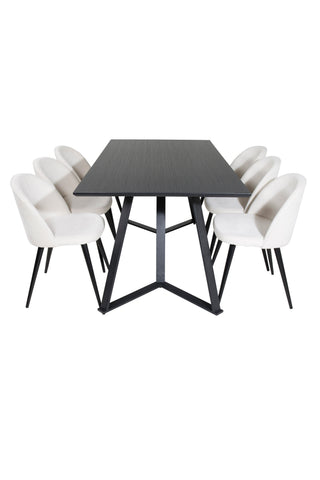 Venture Home Marina Matbord - Svart skiva / Svarta Ben + Matstol i sammet Manchester - Beige / Svart_6