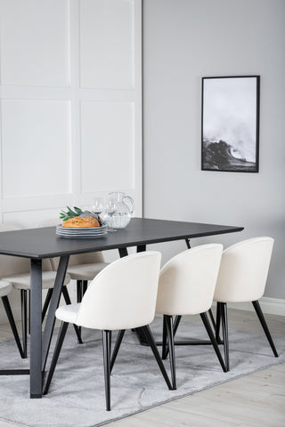 Venture Home Marina Matbord - Svart skiva / Svarta Ben + Matstol i sammet Manchester - Beige / Svart_6
