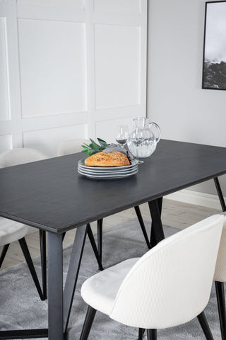 Venture Home Marina Matbord - Svart skiva / Svarta Ben + Matstol i sammet Manchester - Beige / Svart_6