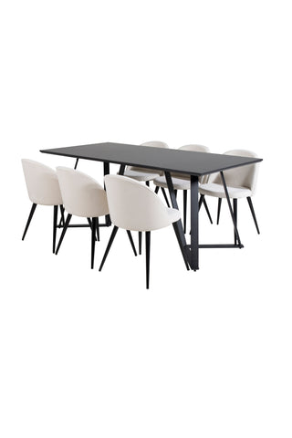 Venture Home Marina Matbord - Svart skiva / Svarta Ben + Matstol i sammet Manchester - Beige / Svart_6