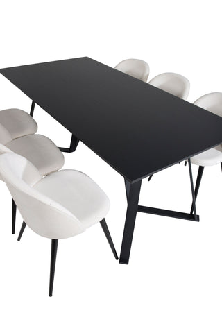 Venture Home Marina Matbord - Svart skiva / Svarta Ben + Matstol i sammet Manchester - Beige / Svart_6