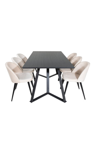 Venture Home Marina Matbord - Svart skiva / Svarta Ben + Matstol i sammet - Beige / Svart_6