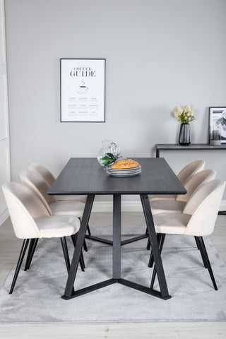 Venture Home Marina Matbord - Svart skiva / Svarta Ben + Matstol i sammet - Beige / Svart_6