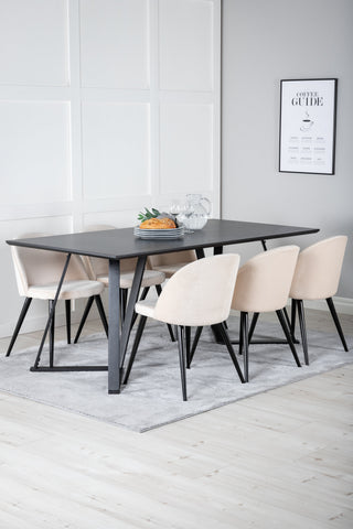 Venture Home Marina Matbord - Svart skiva / Svarta Ben + Matstol i sammet - Beige / Svart_6
