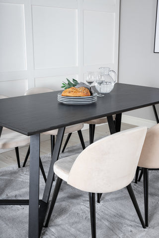 Venture Home Marina Matbord - Svart skiva / Svarta Ben + Matstol i sammet - Beige / Svart_6
