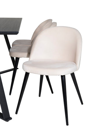 Venture Home Marina Matbord - Svart skiva / Svarta Ben + Matstol i sammet - Beige / Svart_6