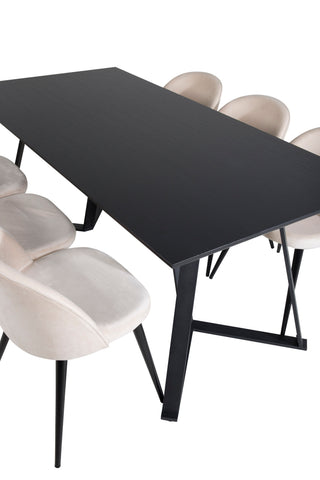 Venture Home Marina Matbord - Svart skiva / Svarta Ben + Matstol i sammet - Beige / Svart_6