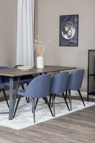 Venture Home Marina Matbord - 180*90*H75 - Grå / Svart+Velvet Dining Chiar - Svarta ben - Blå Tyg_6