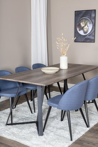 Venture Home Marina Matbord - 180*90*H75 - Grå / Svart+Velvet Dining Chiar - Svarta ben - Blå Tyg_6