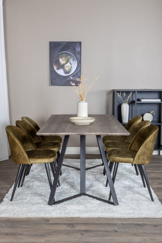 Venture Home Marina Matbord - 180*90*H75 - Grå / Svart+Velvet Dining Chiar - Svarta ben - Dusty Green Velvet_6