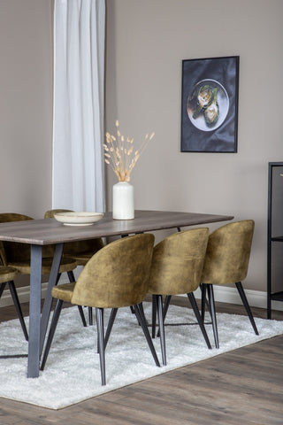 Venture Home Marina Matbord - 180*90*H75 - Grå / Svart+Velvet Dining Chiar - Svarta ben - Dusty Green Velvet_6