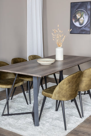 Venture Home Marina Matbord - 180*90*H75 - Grå / Svart+Velvet Dining Chiar - Svarta ben - Dusty Green Velvet_6